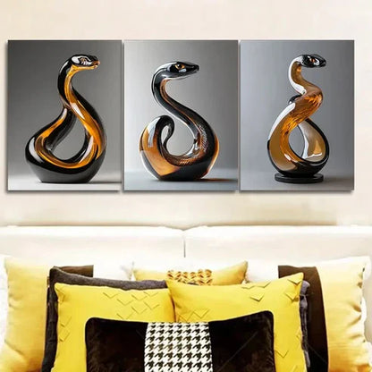 3pcs Elegant Snake Glass Sculpture Wall Art Canvas Unframed - High Quality Print 100% Australian Made Wall Canvas