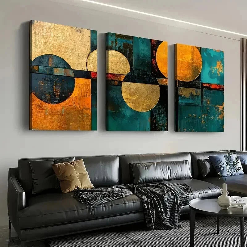 3pcs Stylish Abstract Geometric Graphic Wall Art Set Canvas Framed 50x70cm - High Quality Print 100% Australian Made Wall Canvas Ready to Hang