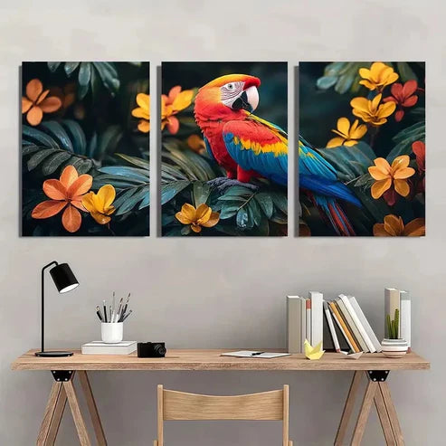 3pcs Vibrant Parrot & Lush Greenery Colorful Wall Art Canvas Unframed - High Quality Print 100% Australian Made Wall Canvas