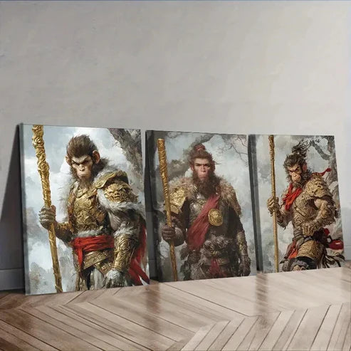 3pcs The Monkey King Mythology Theme Wall Art Set Canvas Unframed - High Quality Print 100% Australian Made Wall Canvas
