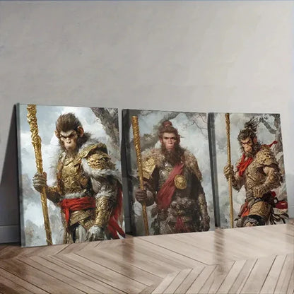 3pcs The Monkey King Mythology Theme Wall Art Set Canvas Unframed - High Quality Print 100% Australian Made Wall Canvas