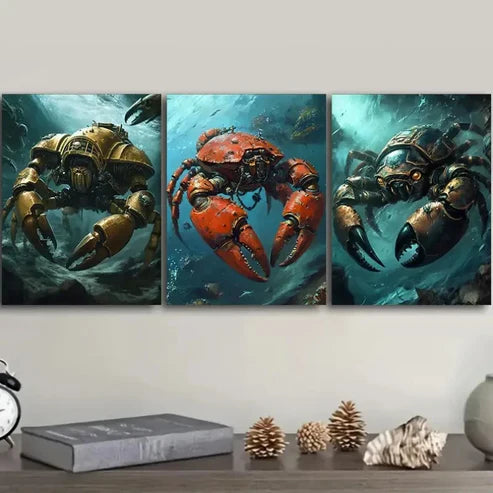 3pcs Featuring an Anthropomorphic Crab Wall Art Set Canvas Unframed – High Quality Print 100% Australian Made Wall Canvas - Bella Home Decor