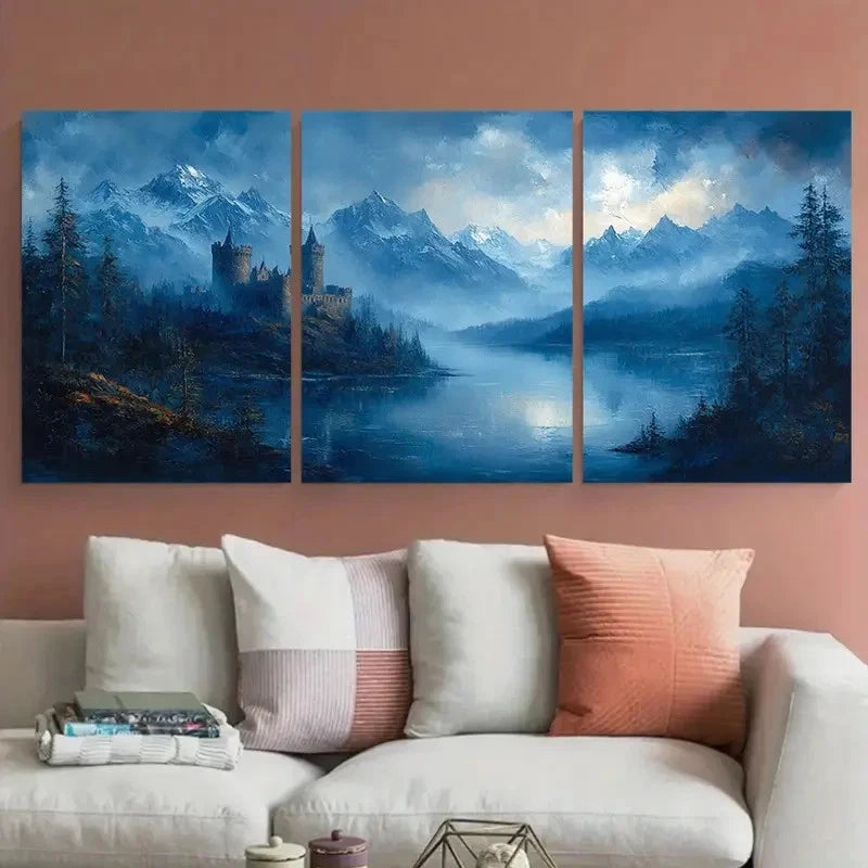 3pcs Scottish Castle Romantic Misty Scene Metal Print Ready to Hang Art - Bella Home Decor
