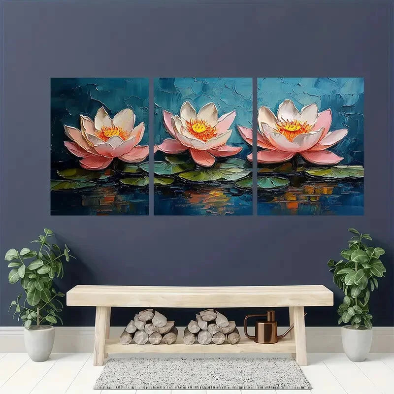 3pcs Vibrant Pink & White Flowers Oil Painting Metal Print Ready to Hang Art - Bella Home Decor