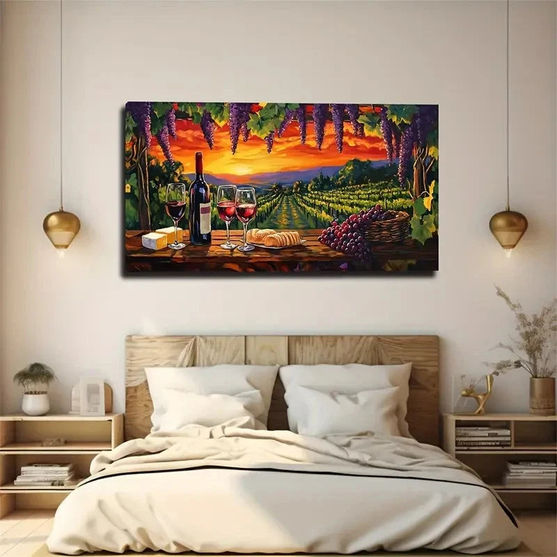 Bohemian Modern Art Deco Wine Wall Art Canvas Office Home Room Framed 120x60cm