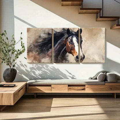 3pcs Horse Portrait Dynamic Mane Expressive Eyes Metal Print Ready to Hang Art - Bella Home Decor