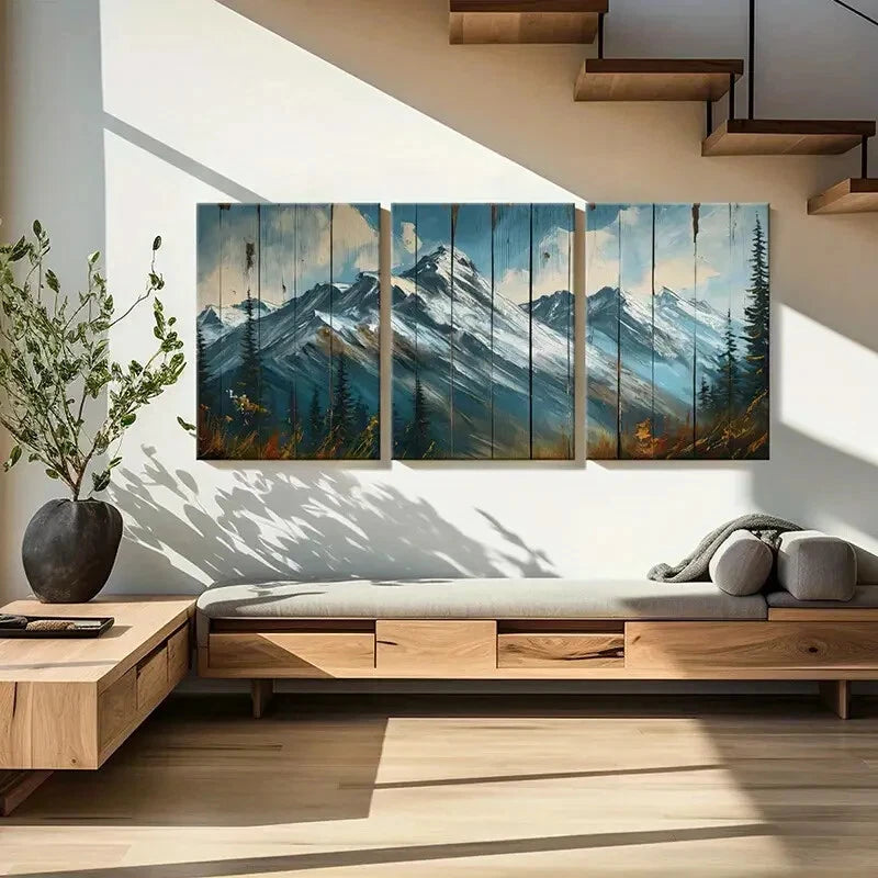 3pcs Alpine Landscape Snowy Peaks Scenery Metal Print Ready to Hang Art - Bella Home Decor