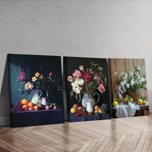 3 PCS Fruit Flowers Jug Prints Art Deco Wall Art Set Canvas Unframed - High Quality Print 100% Australian Made Wall Canvas