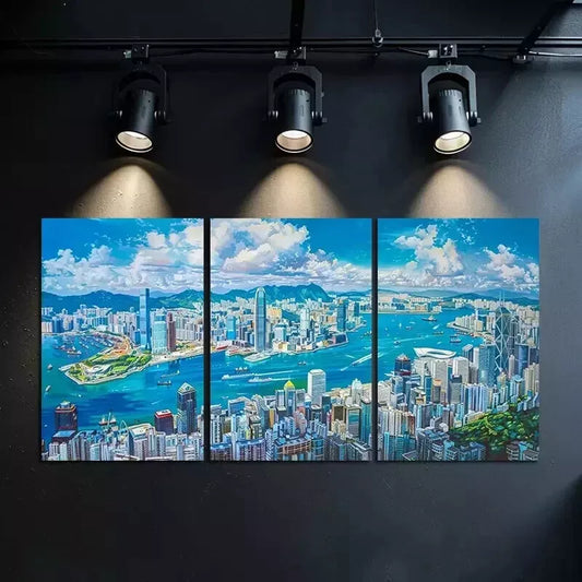 3pcs Panoramic View of Hong Kong's Skyline View Wall Art Set Canvas Framed 50x70cm - High Quality Print 100% Australian Made Wall Canvas Ready to Hang