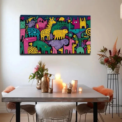 Colorful Cartoon Animals Wall Art Canvas Office Home Room Framed 120x60cm