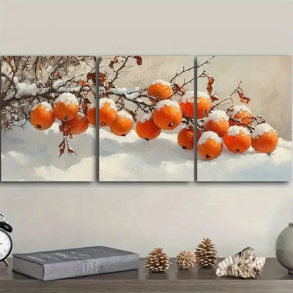3pcs The persimmon hung on the branch Wall Art Set Canvas Framed 60x90cm - High Quality Print 100% Australian Made Wall Canvas Ready to Hang