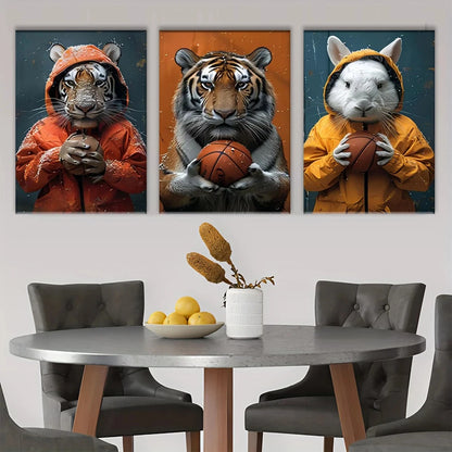 3pcs Animal Basketball Players Metal Print Ready to Hang Art