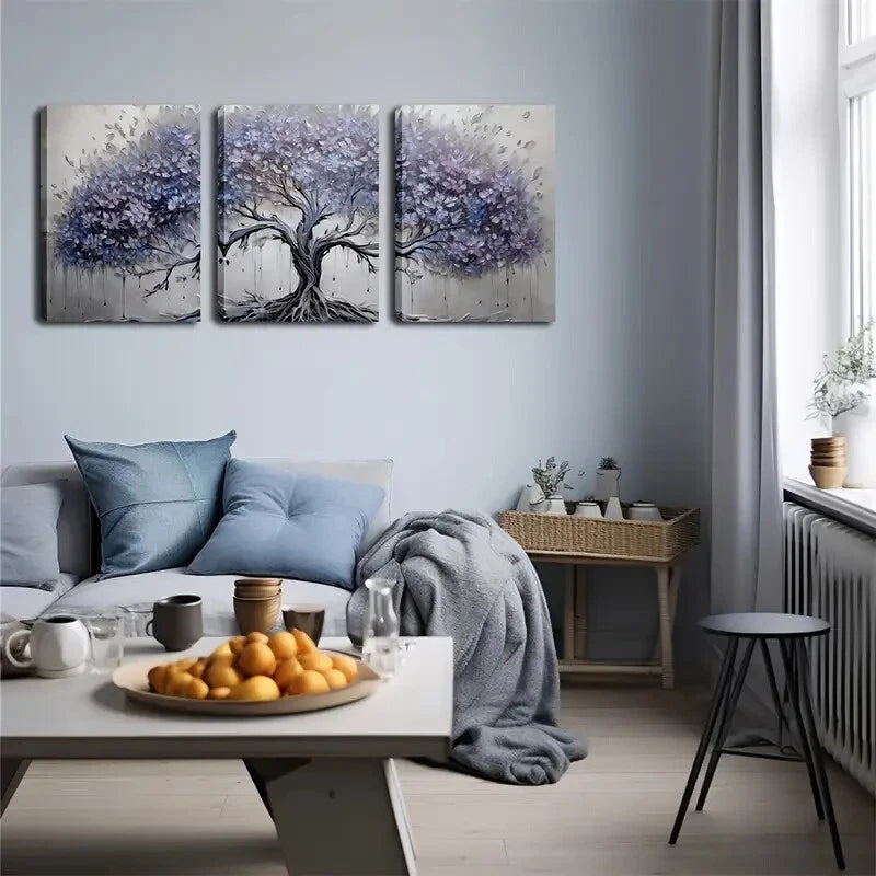 3pcs Blue-Purple Tree Design Abstract Perfect Wall Art Set Canvas Framed 40x60cm - High Quality Print 100% Australian Made Wall Canvas Ready to Hang - Bella Home Decor