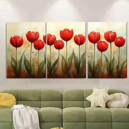 3pcs Blooming Red Tulips Watercolour Metal Print Ready to Hang Art - Bella Home Decor