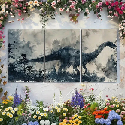 3pcs Dinosaur Triptych Prehistoric Theme Metal Print Ready to Hang Art - Bella Home Decor