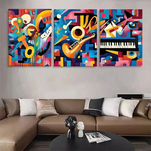 3pcs Abstract Music Instrument Colorful Perfect Art Set Canvas Unframed - High Quality Print 100% Australian Made Wall Canvas - Bella Home Decor