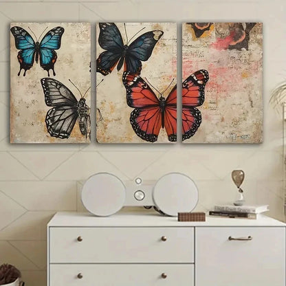 3pcs Butterfly Art Textured Design Wall Art Set Canvas Framed 40x60cm - High Quality Print 100% Australian Made Wall Canvas Ready to Hang - Bella Home Decor