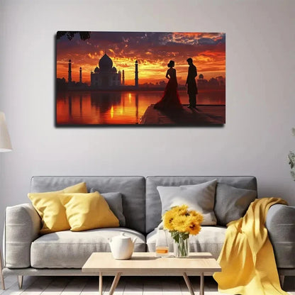 Taj Mahal Sunset Wall Art Canvas Office Home Room Framed 120x60cm