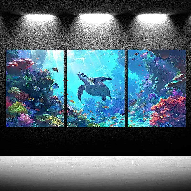 3pcs Tropical Sea Life and Coral Reef Scenes Metal Print Ready to Hang Art - Bella Home Decor