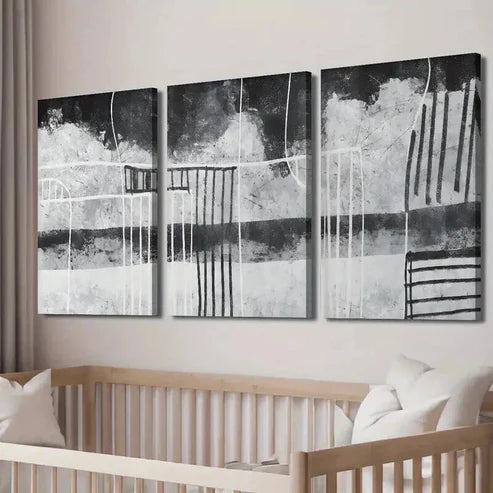 3pcs Neutral Black And White Line Wall Art Canvas Unframed - High Quality Print 100% Australian Made Wall Canvas