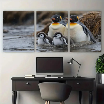 3pcs King Penguin Falkland Island Fluffy Chicks Metal Print Ready to Hang Art - Bella Home Decor