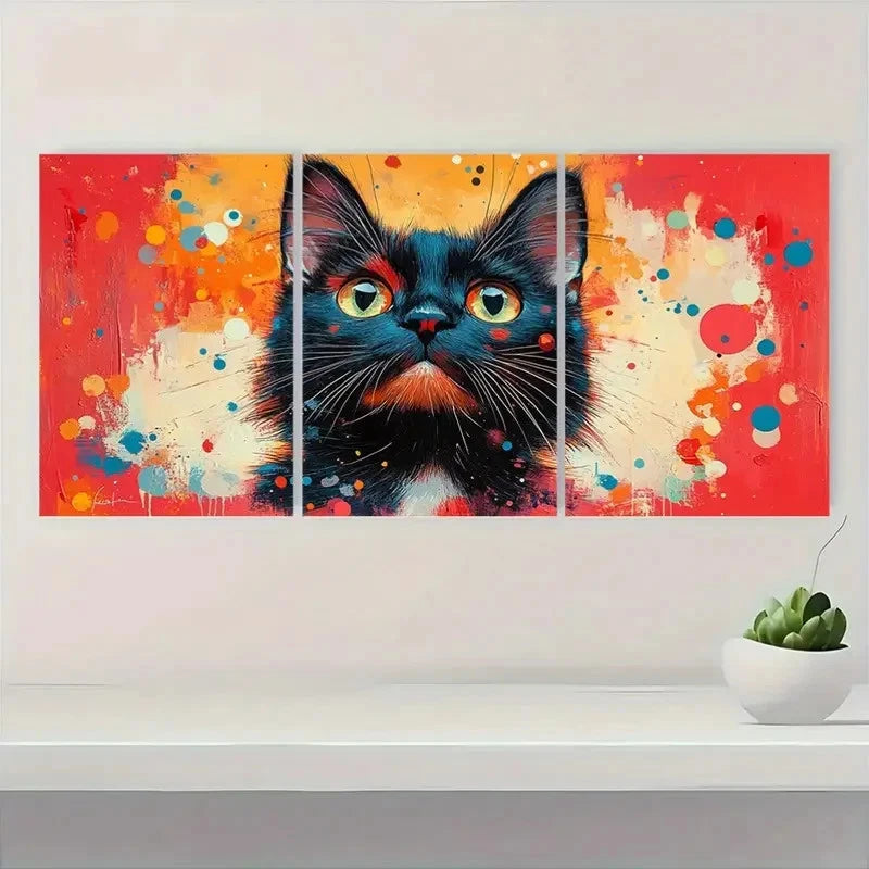 3pcs Abstract Cat Colorful Splatter Design Metal Print Ready to Hang Art - Bella Home Decor