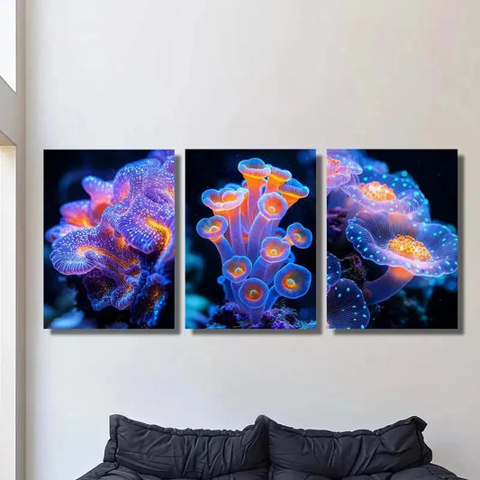 3pcs Colorful coral reefs bloom with various flower Metal Print Ready to Hang Art