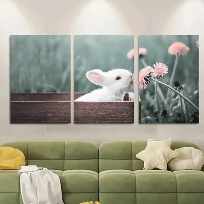 3pcs Bunny Spring Art. Metal Print Ready to Hang Art - Bella Home Decor