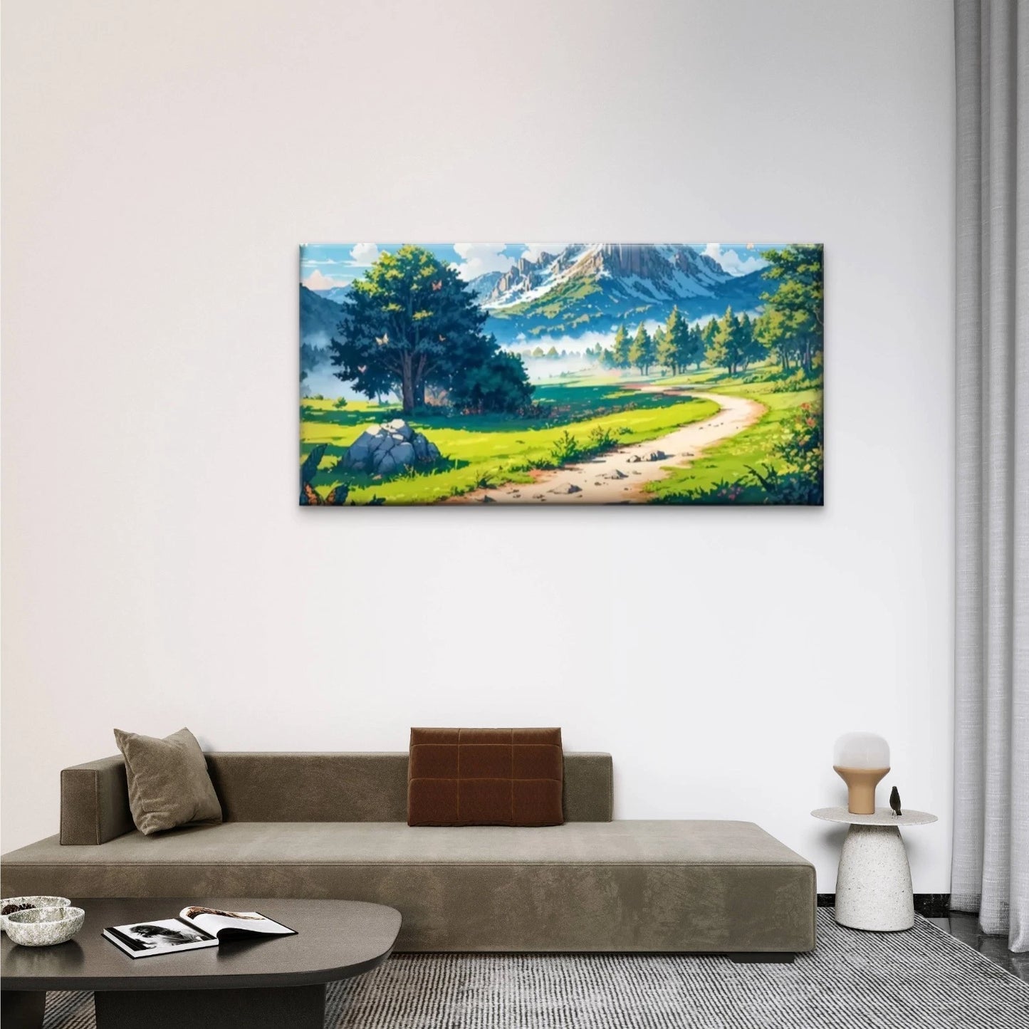 Mountain Views Forest Green Wall Art Canvas Office Home Room Framed 120x60cm