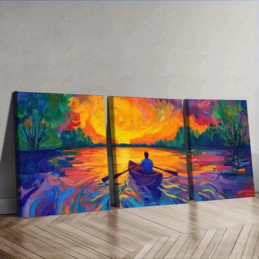 3pcs Abandoned Lake Nature Wall Art Set Canvas Framed 50x70cm - High Quality Print 100% Australian Made Wall Canvas Ready to Hang
