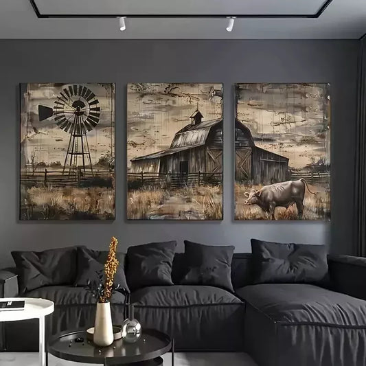 3pcs Rustic Farmhouse Canvas Wall Art Set Canvas Framed 50x70cm - High Quality Print 100% Australian Made Wall Canvas Ready to Hang