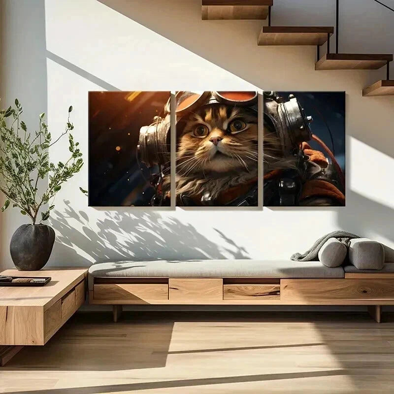 3pcs Fantasy Animal Art Flyer Cat Wall Art Set Canvas Framed 60x90cm - High Quality Print 100% Australian Made Wall Canvas Ready to Hang - Bella Home Decor