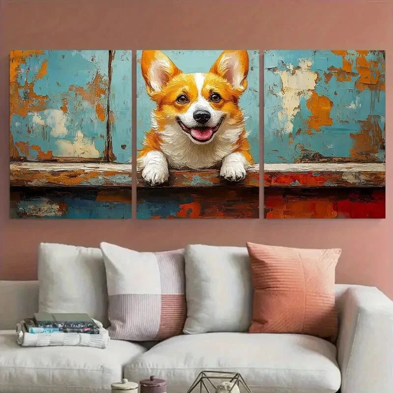 3pcs Corgi Dog Portrait Pets Minimalist Metal Print Ready to Hang Art - Bella Home Decor