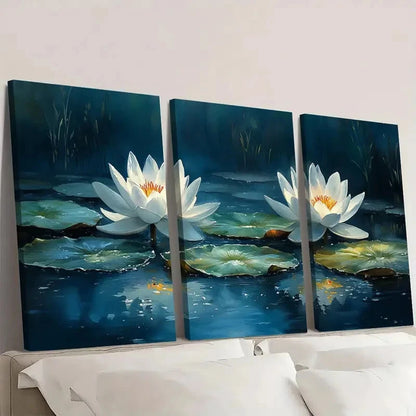 3pcs White for Lotus Watercolor tr  Wall Art Set Canvas Framed 40x60cm - High Quality Print 100% Australian Made Wall Canvas Ready to Hang