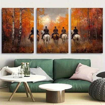 3pcs Vintage Riders Autumn Metal Print Ready to Hang Art