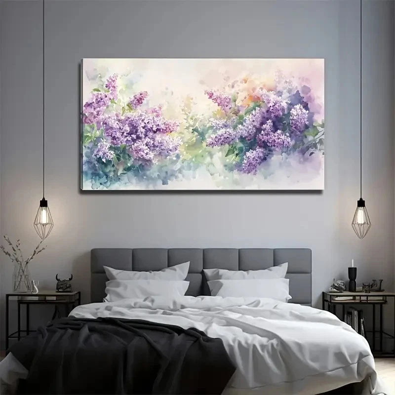 Two Bunches Of Purple Flowers Wall Art Canvas Office Home Room Framed 120x60cm