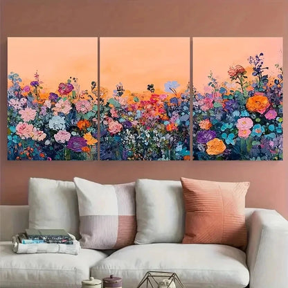 3pcs Vibrant Floral Meadow Wildflower Landscape Metal Print Ready to Hang Art - Bella Home Decor