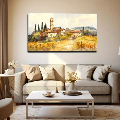 Rustic Countryside Scene Church Wall Art Canvas Office Home Room Framed 120x60cm