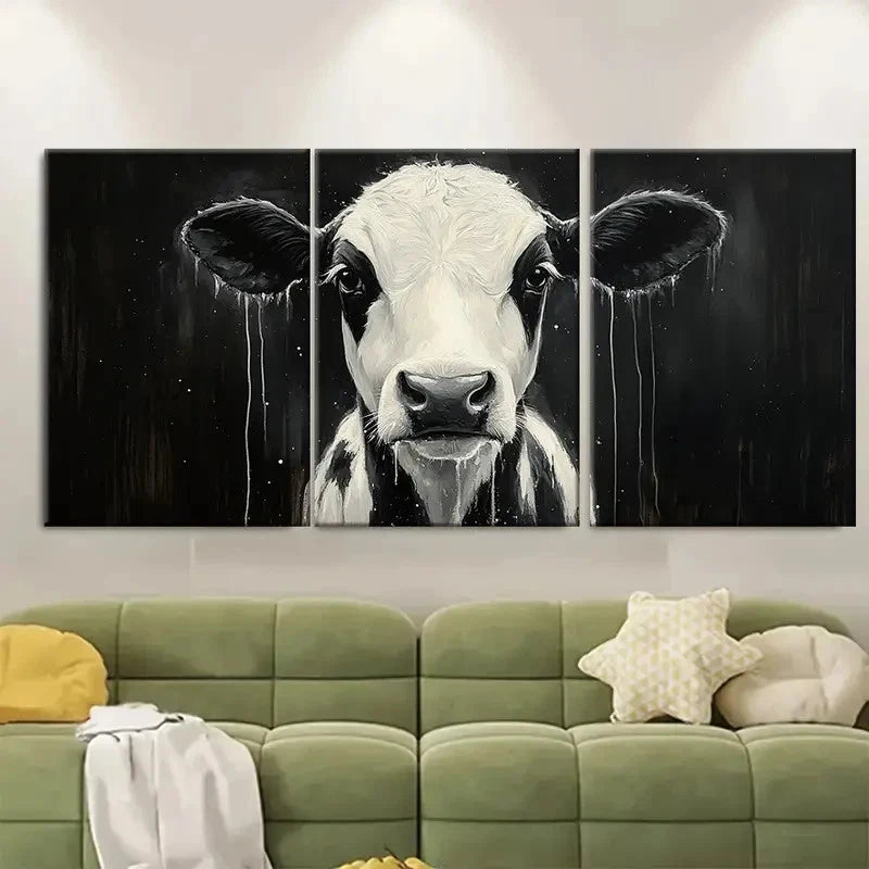 3pcs Black White Cow FU  Wall Art Set Canvas Framed 40x60cm - High Quality Print 100% Australian Made Wall Canvas Ready to Hang - Bella Home Decor