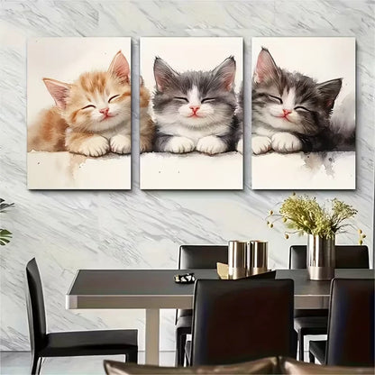3pcs Cheerful Watercolor Cat Family Metal Print Ready to Hang Art - Bella Home Decor