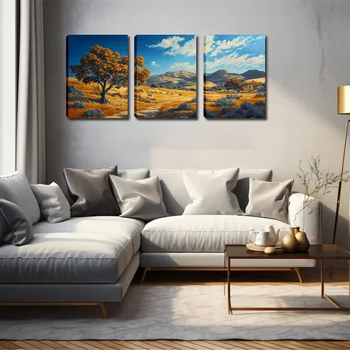 3pcs Autumn Desert Mountain Wall Art Set Wall Art Canvas Unframed - High Quality Print 100% Australian Made Wall Canvas - Bella Home Decor