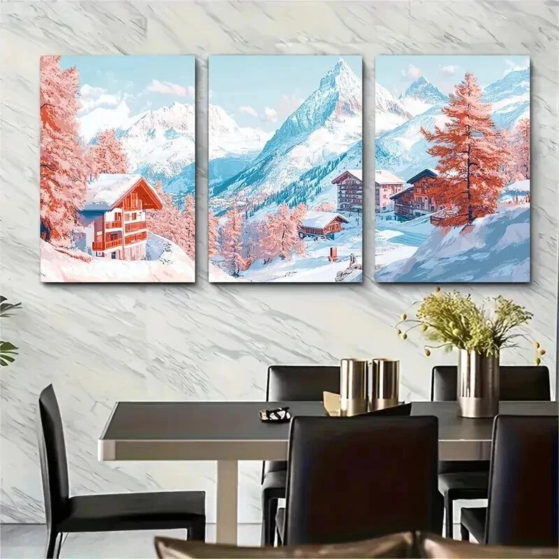 3pcs Switzerland Zermatt Travel Perfect Wall Art Set Canvas Framed 40x60cm - High Quality Print 100% Australian Made Wall Canvas Ready to Hang - Bella Home Decor