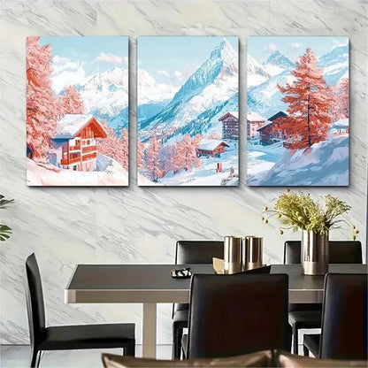 3pcs Switzerland Zermatt Travel Perfect Wall Art Set Canvas Framed 40x60cm - High Quality Print 100% Australian Made Wall Canvas Ready to Hang - Bella Home Decor