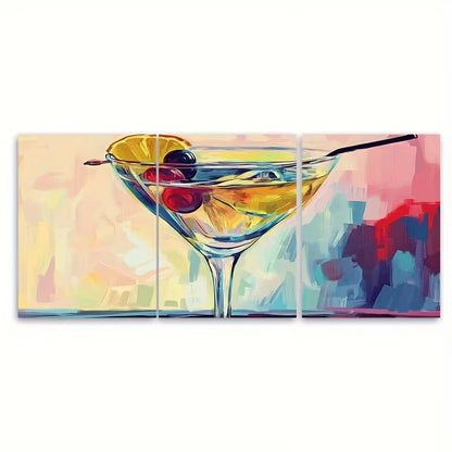 3pcs Cocktail Art Print Metal Print Ready to Hang Art - Bella Home Decor