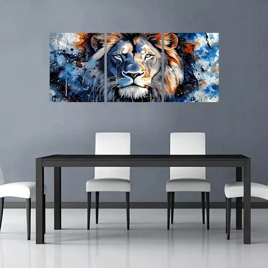 3pcs Lion Blue Watercolor Pictures Metal Print Ready to Hang Art