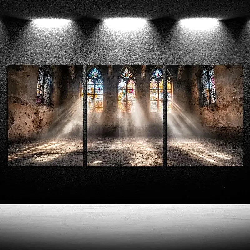 3pcs Abandoned house with Sunlit via Window Metal Print Ready to Hang Art - Bella Home Decor