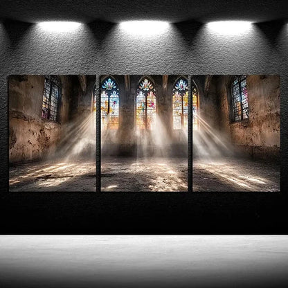 3pcs Abandoned house with Sunlit via Window Metal Print Ready to Hang Art - Bella Home Decor
