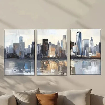 3pcs Painting of a Cityscape with Buildings Wall Art Canvas Unframed - High Quality Print 100% Australian Made Wall Canvas