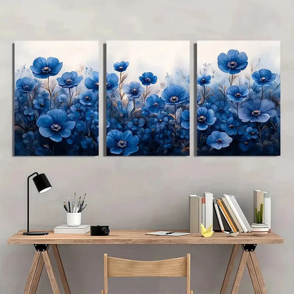3pcs Blue Botanical Forget-Me-Not Floral Metal Print Ready to Hang Art - Bella Home Decor
