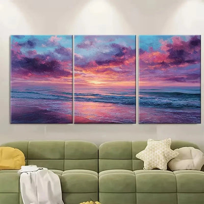 3pcs Ocean Sunset Print, Coastal Landscape Wall Art Set Canvas Framed 50x70cm - High Quality Print 100% Australian Made Wall Canvas Ready to Hang